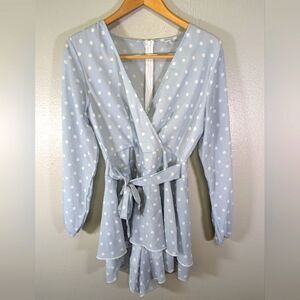 Classic Fashion light blue with white polka dots romper size small